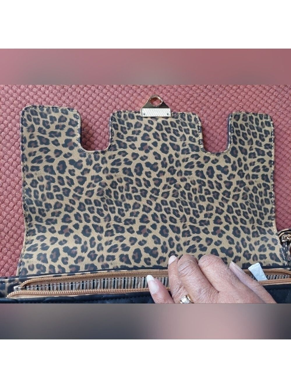 Joanel Quilted & Plain Black & Faux Leopard Trim Handbag (Large) - Picture 7 of 16